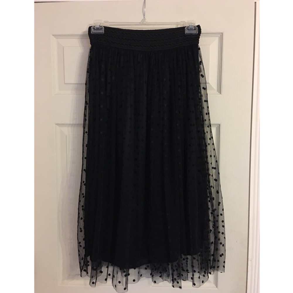 Black polka dot tulle midi skirt